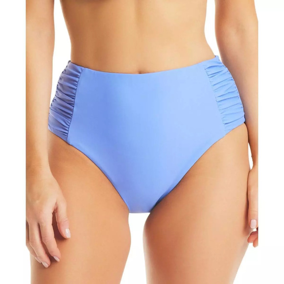 Bar III High Waist Shirred Side Bikini Bottom Size XL Berry Periwinkle Blue New - Picture 1 of 5